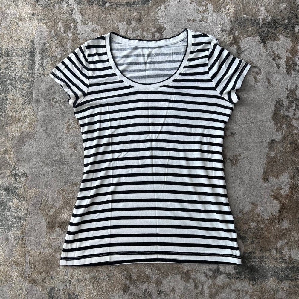 Apt. 9 Black & White Striped Scoop Neck Tee Size Medium